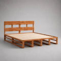 Doppelbett aus massivem Kiefernholz mit Kopfteil und Lattenrost, 180 × 200 cm, Naturbraun/Beige