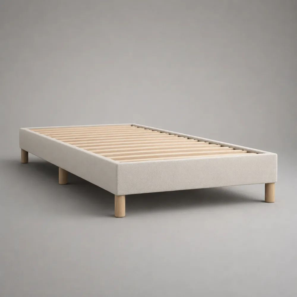 Polsterbett mit Lattenrost 90 x 200 cm, Polyester-Bouclé, Creme/Natur, ohne Kopfteil