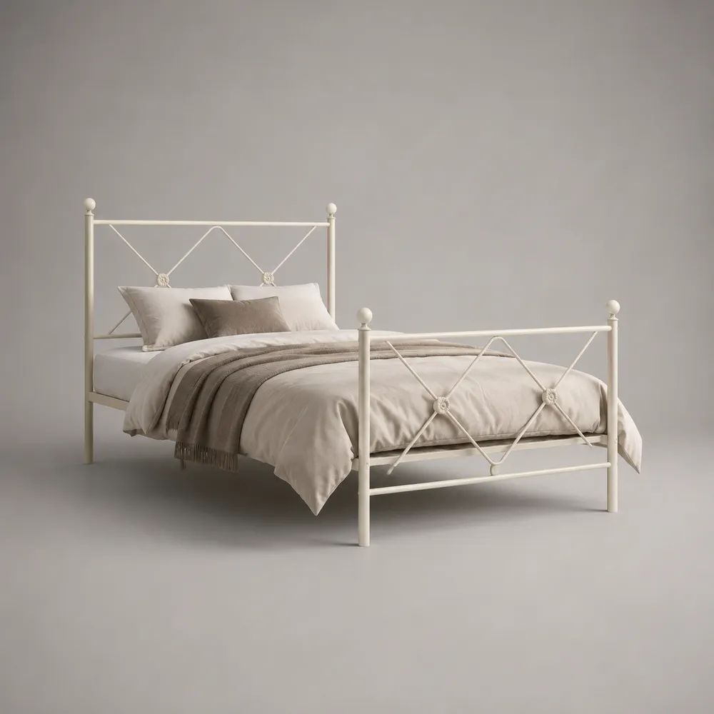 Metallbett aus pulverbeschichtetem Stahl, Weiß, Liegefläche 140 × 200 cm, Gesamtmaß 208 × 146 × 105 cm