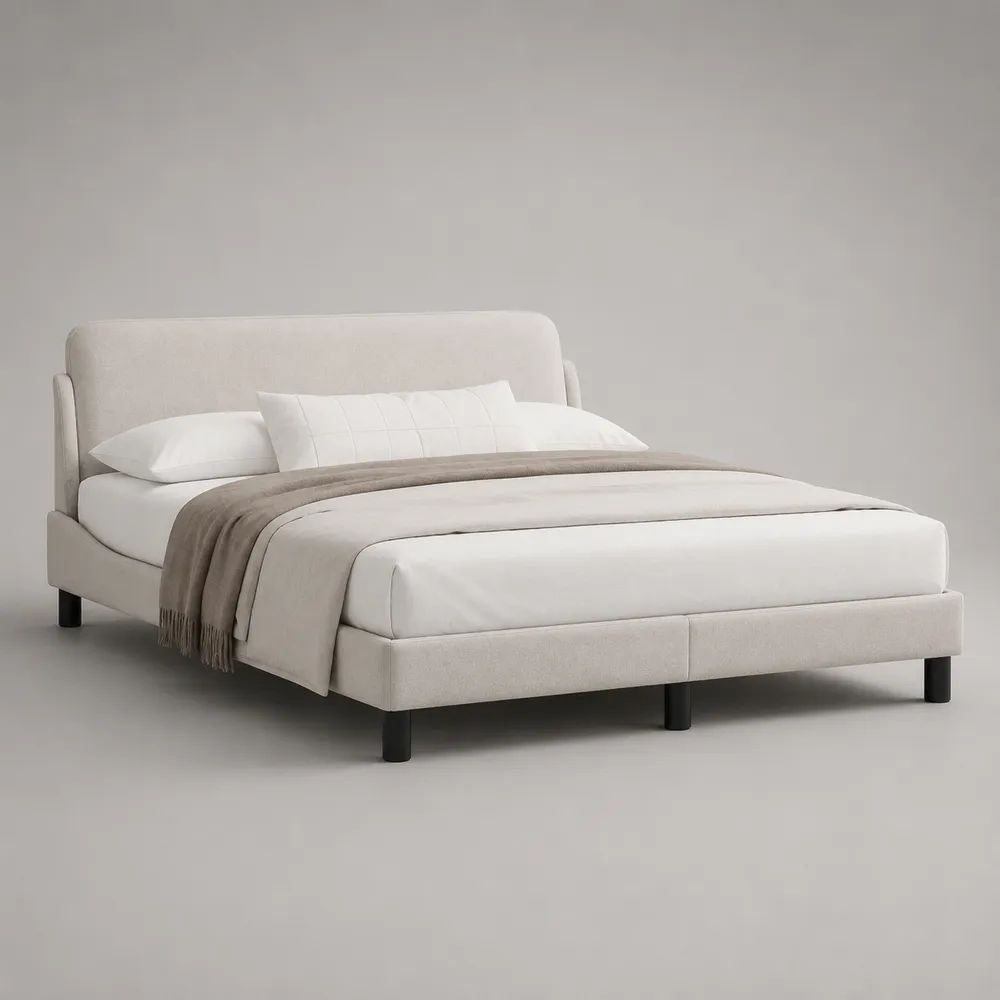 Polsterbett Doppelbett mit Polyesterbezug und Lattenrost, Creme/Schwarz, 220 x 190 x 105 cm, Liegefläche 180 x 200 cm