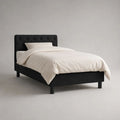 Polsterbett mit Lattenrost 90 × 200 cm, Polyesterbezug mit Knopfheftung, Schwarz