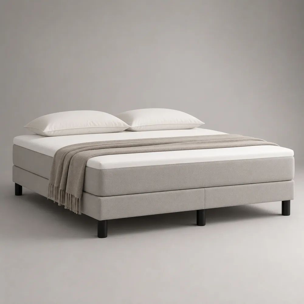 Boxspringbett-Set 180 × 200 cm ohne Kopfteil mit Taschenfederkernmatratze, 5 cm Topper und Stoffbezug in Hellgrau