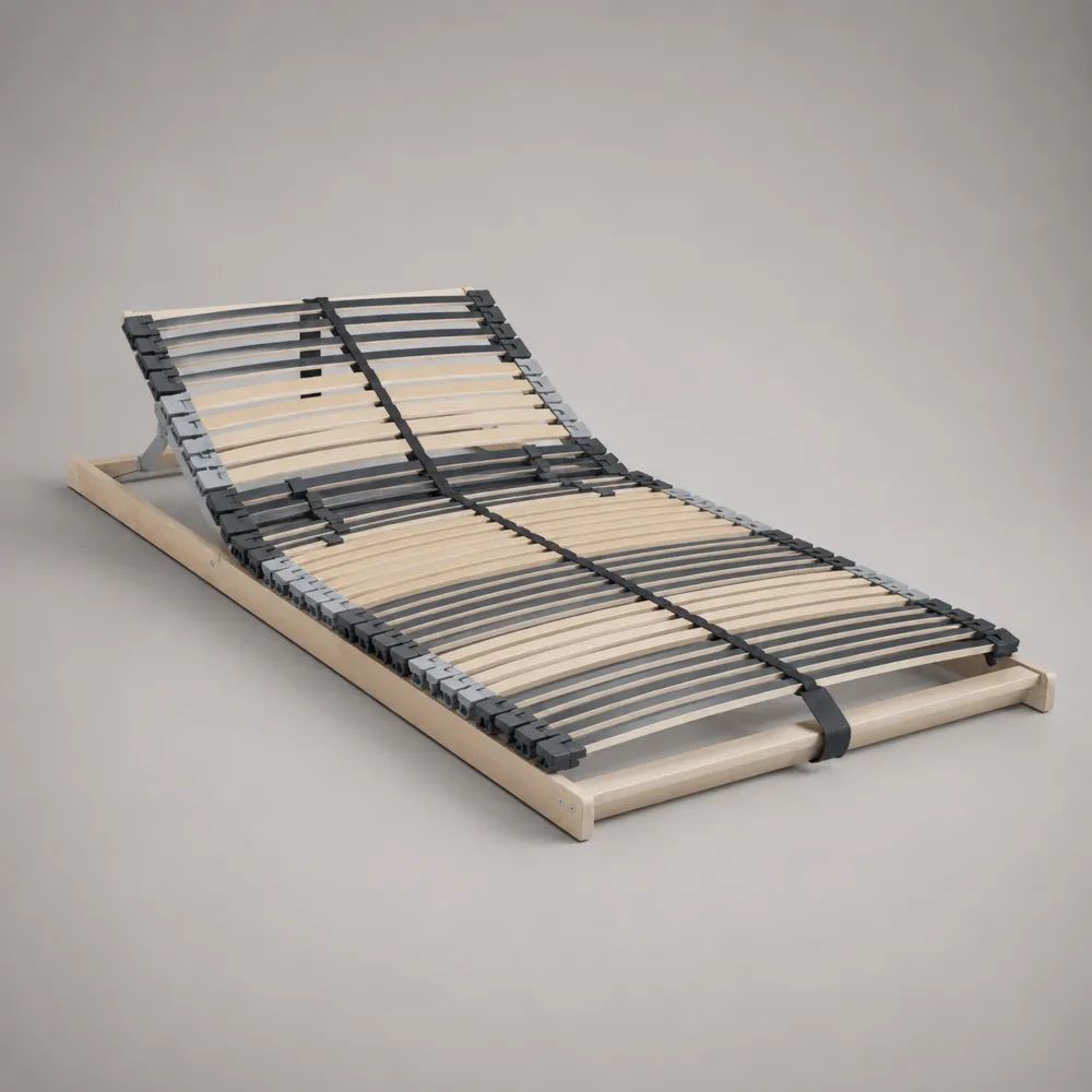 Lattenrost 90 x 200 cm mit verstellbarem Kopfteil aus Holz und Metall, Natur/Grau/Schwarz