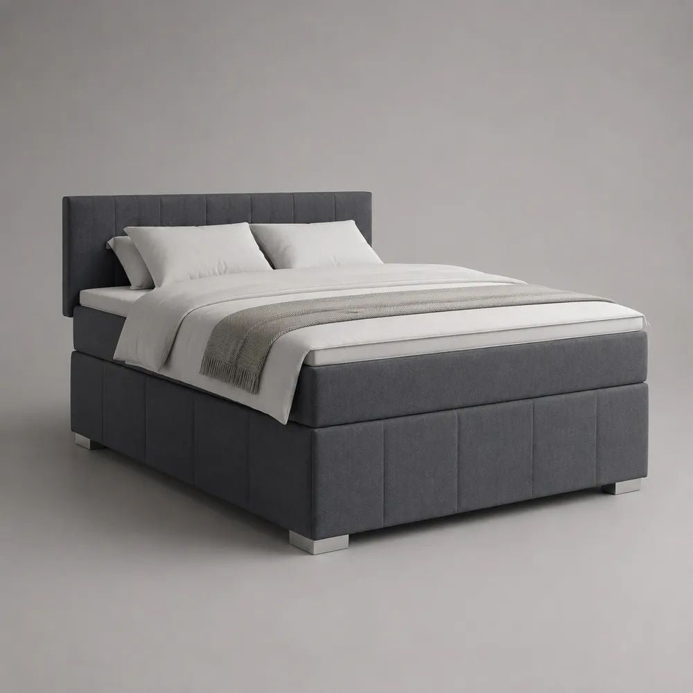 Boxspringbett 180 x 200 cm mit Taschenfederkernmatratze, Topper und Stoffbezug, Dunkelgrau