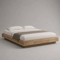 Plattformbett Doppelbett aus MDF mit Eichenfurnier, Natureiche/Dunkelbraun, 220 x 210 x 32 cm, Liegefläche 180 x 200 cm