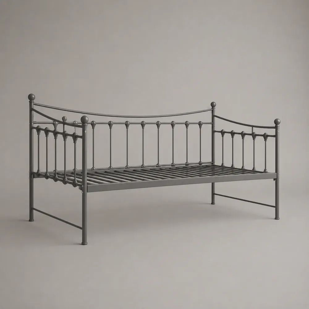 Metall-Tagesbett aus Stahl, Anthrazit, Liegefläche 90 × 200 cm, Gesamtmaß 208 × 96 × 100 cm
