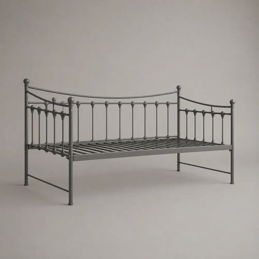 Metall-Tagesbett aus Stahl, Anthrazit, Liegefläche 90 × 200 cm, Gesamtmaß 208 × 96 × 100 cm