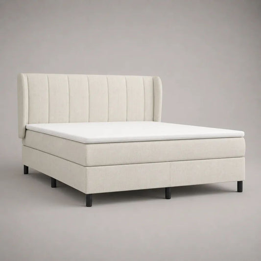 Boxspringbett mit Topper, Matratze und gepolstertem Kopfteil, Liegefläche 160 × 200 cm, Polyesterbezug Beige