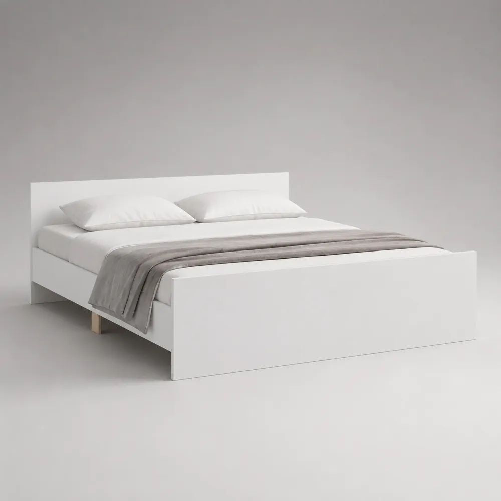 Doppelbett-Bettgestell aus Holz, Weiß, Liegefläche 160 × 200 cm, Gesamtmaß 208 × 168 × 90 cm