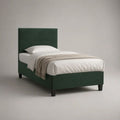 Polsterbett Einzelbett 90 x 200 cm mit Lattenrost und hohem Kopfteil, Polyester-Velours, Dunkelgrün