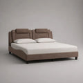 Polsterbett Doppelbett 180 x 200 cm mit Lattenrost, geteiltem Kopfteil und Polyester-Mikrofaserbezug in Taupe